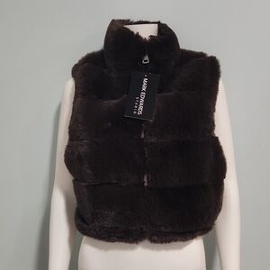 Faux Fur Puffer Vest in Dark Brown